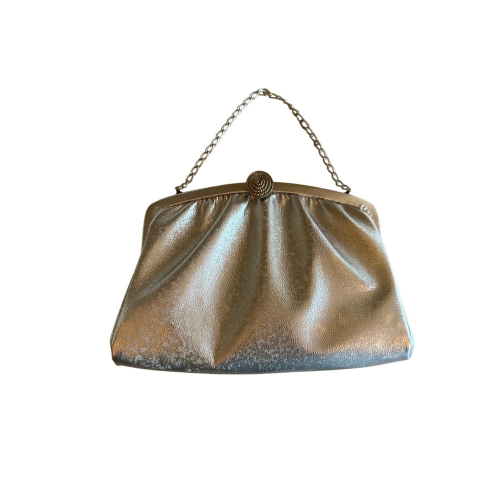 Vintage Silver Clutch Purse With Chain Strap Elegant Swirl Clasp Formal Cocktail